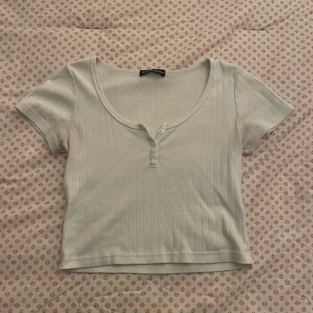 Brandy Melville white pointelle baby tee